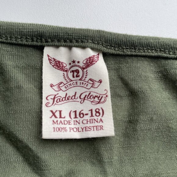 Vtg Y2k Faded Glory Sequin Top Women's XL Green Sheer Sharkbite Hem Fairy Grunge - Picture 6 of 10